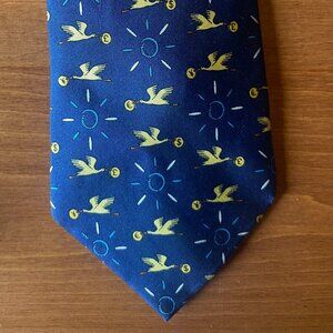 HERMES Navy Necktie 7879 UA Special Issued for Invesco STORK BRINGING YOU MONEY